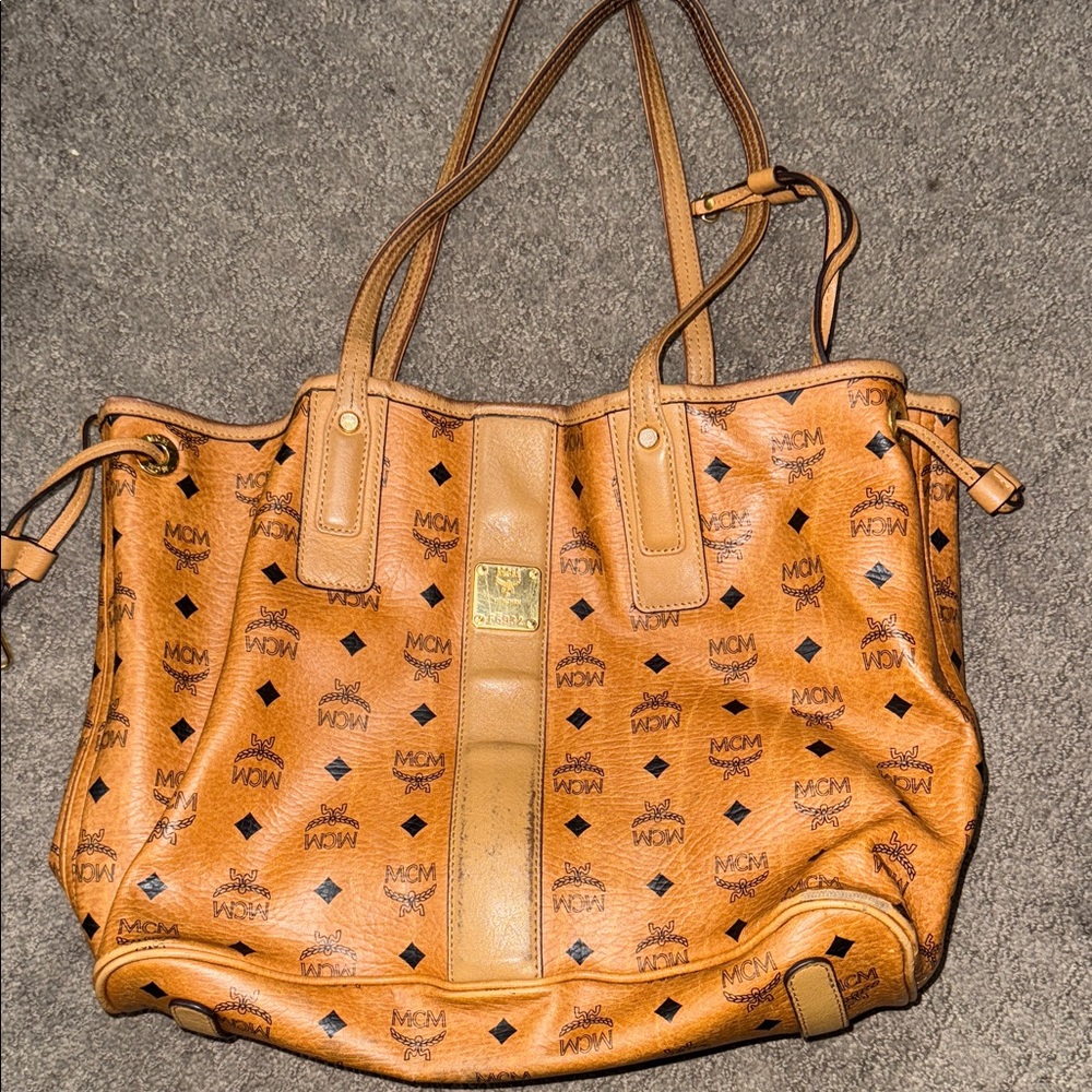 MCM Tan Leather Tote with Iconic Logo